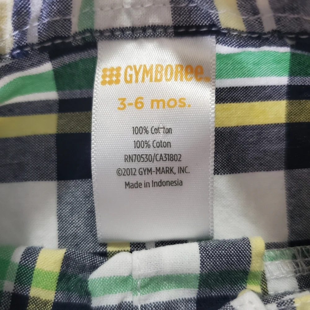 K1398 * Gymboree Auto Baby Plaid Button Down Shirt Green Short Sleeve Size 3/6M